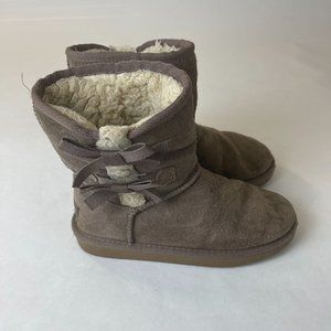 Koolaburra Gray Sherpa Lines Suede Boots Girls Size Kids Size 1.5